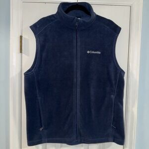 Columbia Vest Mens Large Navy Fleece Full Zip Outdoors Zip- Pockets
